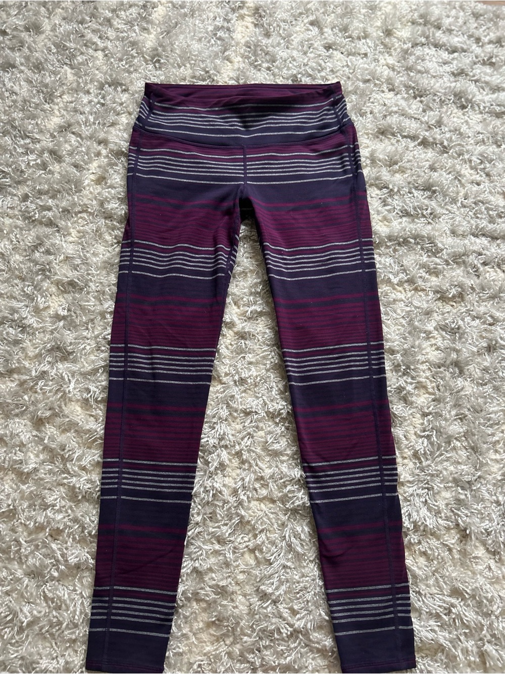Girls' Purple Striped Active Leggings - Unbranded